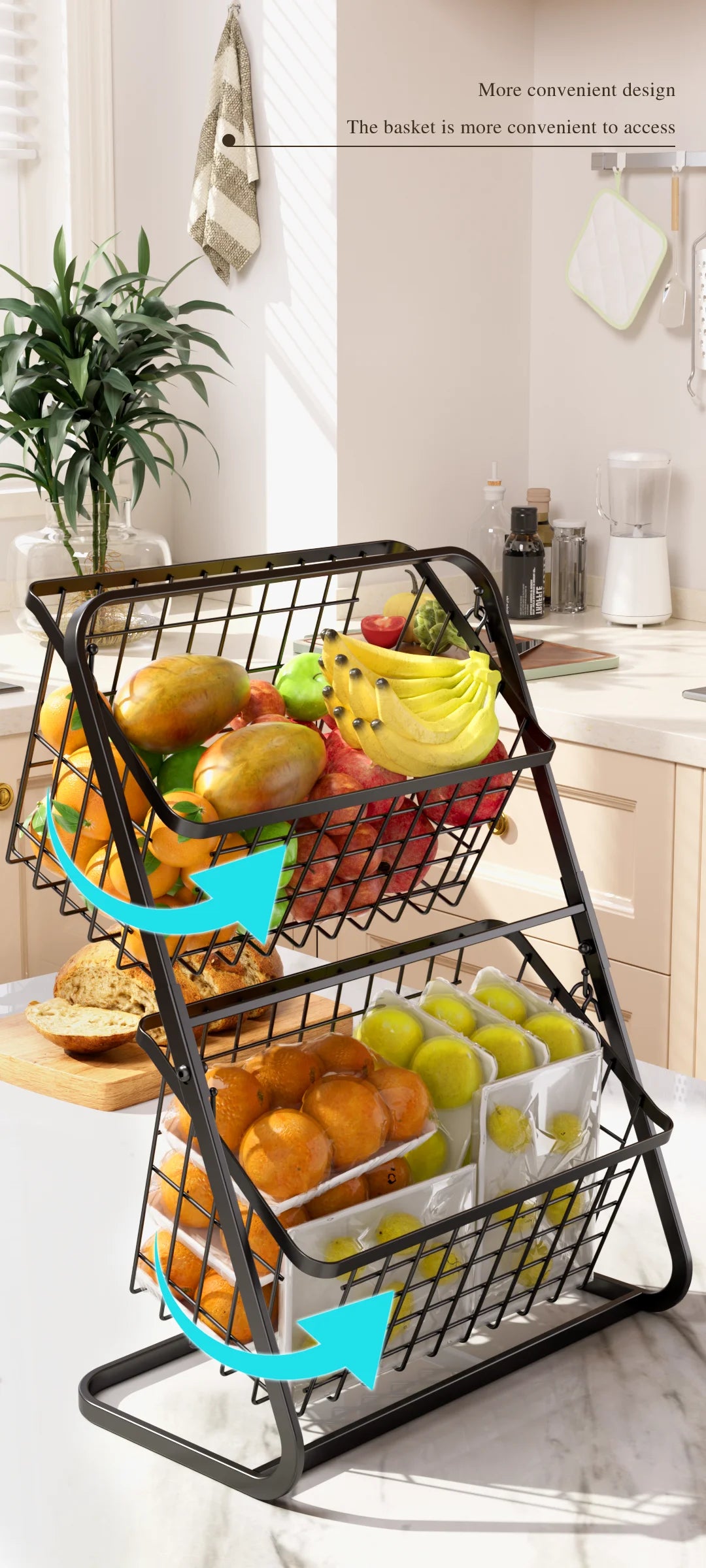Black Multi-Layer Vegetable Storage Rack - Floor to Ceiling Fruit Basket - ZOOMNSTORE