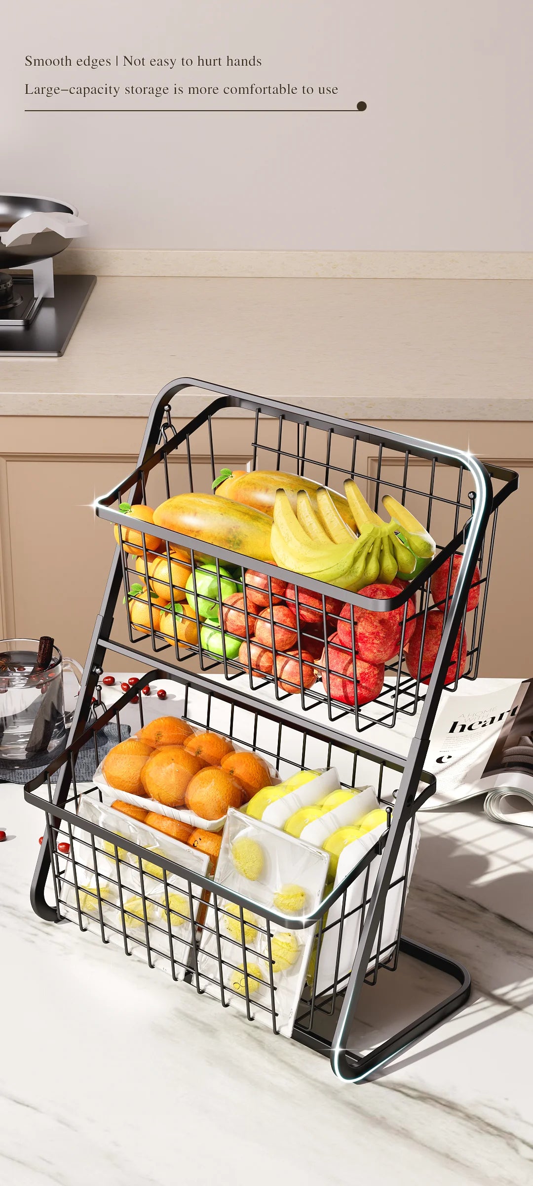 Black Multi-Layer Vegetable Storage Rack - Floor to Ceiling Fruit Basket - ZOOMNSTORE