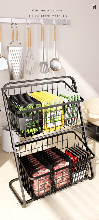 Black Multi-Layer Vegetable Storage Rack - Floor to Ceiling Fruit Basket - ZOOMNSTORE