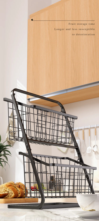 Black Multi-Layer Vegetable Storage Rack - Floor to Ceiling Fruit Basket - ZOOMNSTORE