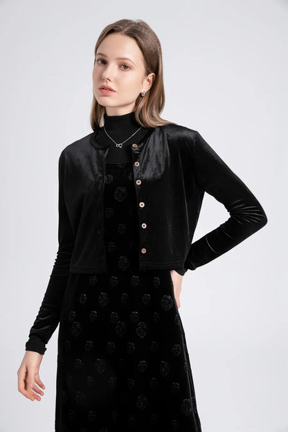 Velvet Womens Dress Set - Adjustable Strap Dress Basic Tops  Cardigan - ZOOMNSTORE