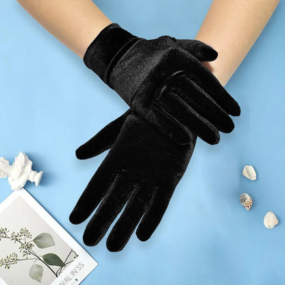 Short Opera Velvet Gloves for Women Flapper Stretchy Wrist Length Banquet Gloves Tea Party Halloween Costume Gloves - ZOOMNSTORE