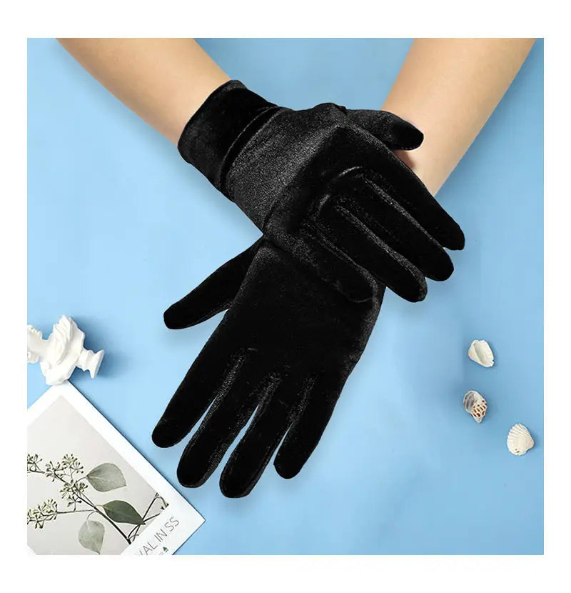 Short Opera Velvet Gloves for Women Flapper Stretchy Wrist Length Banquet Gloves Tea Party Halloween Costume Gloves - ZOOMNSTORE