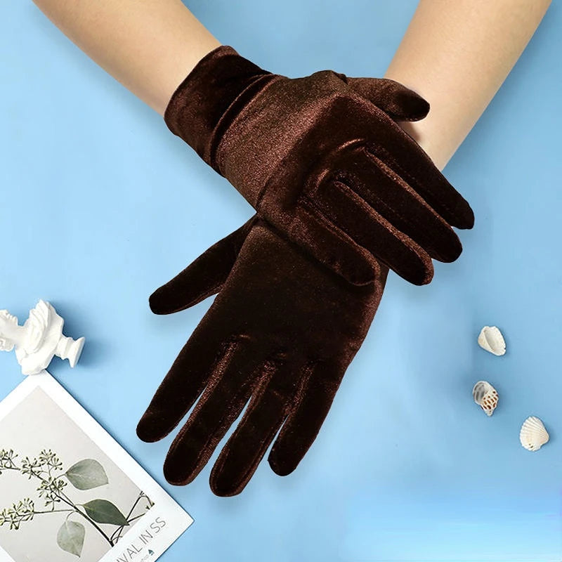 Short Opera Velvet Gloves for Women Flapper Stretchy Wrist Length Banquet Gloves Tea Party Halloween Costume Gloves - ZOOMNSTORE