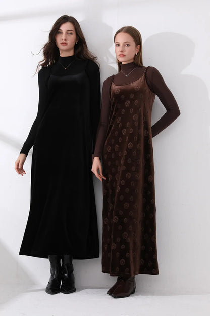 Velvet Womens Dress Set - Adjustable Strap Dress Basic Tops  Cardigan - ZOOMNSTORE