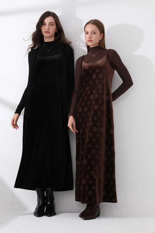 Velvet Womens Dress Set - Adjustable Strap Dress Basic Tops  Cardigan - ZOOMNSTORE