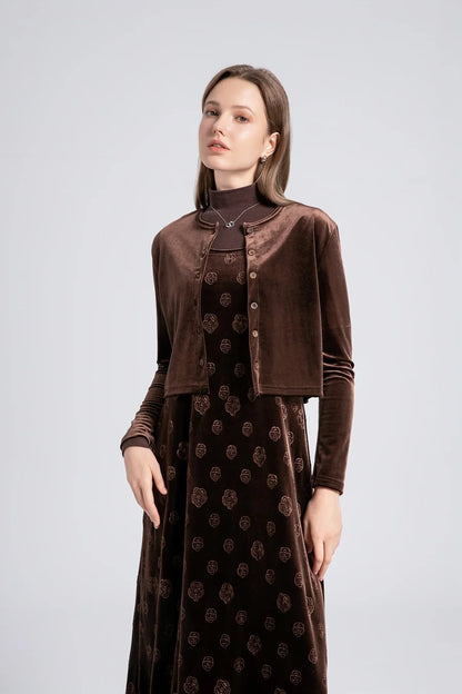 Velvet Womens Dress Set - Adjustable Strap Dress Basic Tops  Cardigan - ZOOMNSTORE