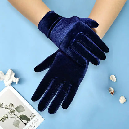 Short Opera Velvet Gloves for Women Flapper Stretchy Wrist Length Banquet Gloves Tea Party Halloween Costume Gloves - ZOOMNSTORE