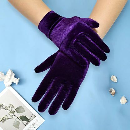Short Opera Velvet Gloves for Women Flapper Stretchy Wrist Length Banquet Gloves Tea Party Halloween Costume Gloves - ZOOMNSTORE