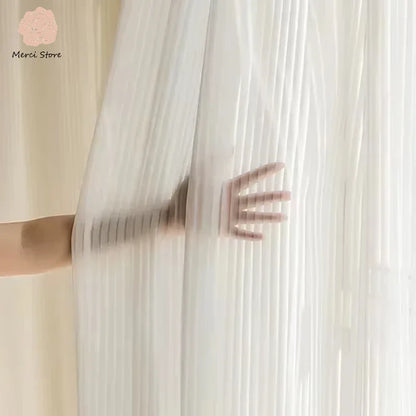 Striped Vertical Privacy Sheer Tulle for Windows Transparent Chiffon White Tulle Blinds Style Curtains for Living Room Bedroom - ZOOMNSTORE
