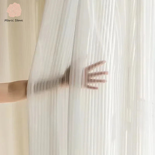 Striped Vertical Privacy Sheer Tulle for Windows Transparent Chiffon White Tulle Blinds Style Curtains for Living Room Bedroom - ZOOMNSTORE