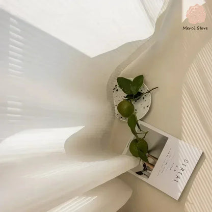 Striped Vertical Privacy Sheer Tulle for Windows Transparent Chiffon White Tulle Blinds Style Curtains for Living Room Bedroom - ZOOMNSTORE