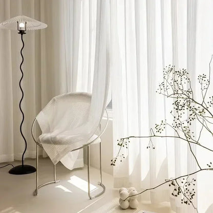 Striped Vertical Privacy Sheer Tulle for Windows Transparent Chiffon White Tulle Blinds Style Curtains for Living Room Bedroom - ZOOMNSTORE