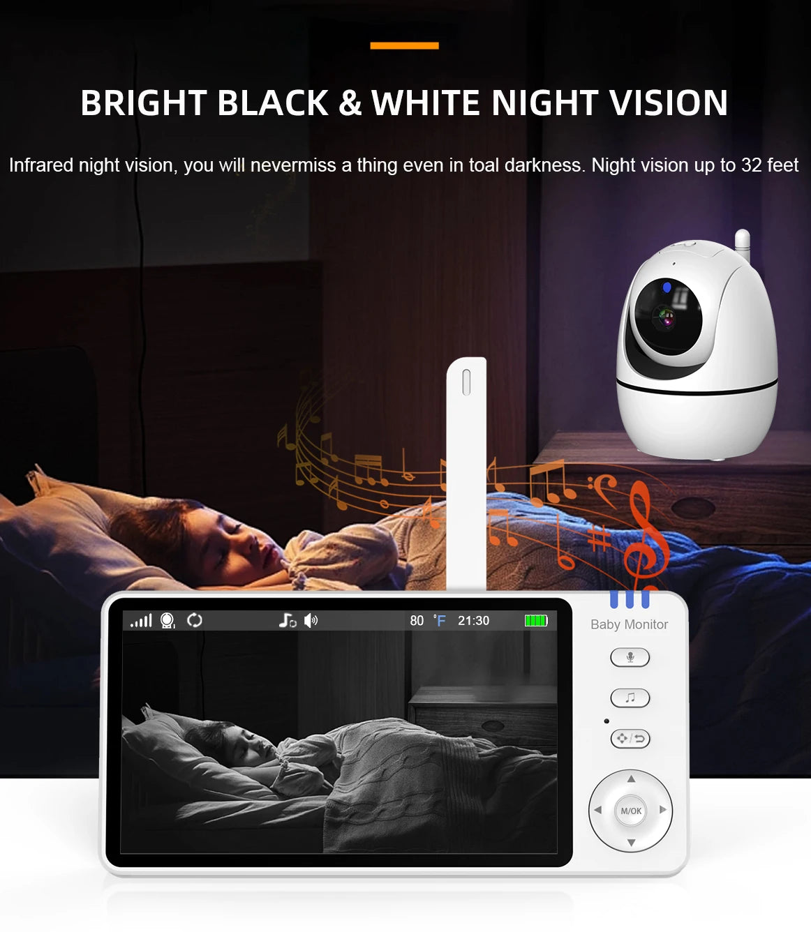 5 Inch Video Baby Monitor With Camera PTZ Zoom Babyphone Cam Security Protection Surveillance Cameras Temperature Sensor Lullaby - ZOOMNSTORE