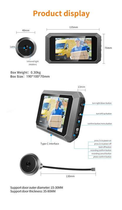 Video Peephole Doorbell - Wide-Angle Digital Door Viewer With Night Vision - ZOOMNSTORE