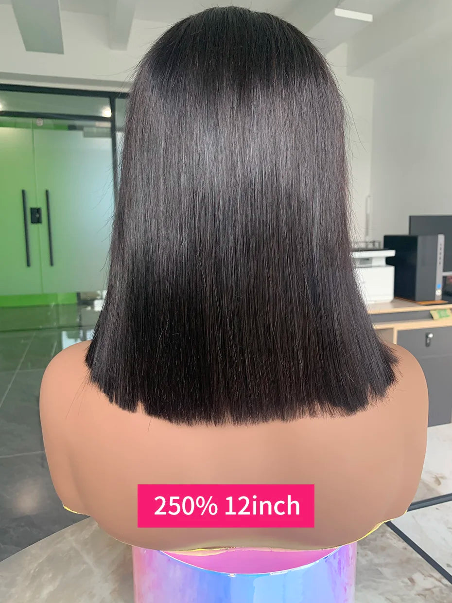 Vietnamese Human Hair Wig - 13x6 Lace Frontal Wig, 250% Density, Natural Black Bob - ZOOMNSTORE