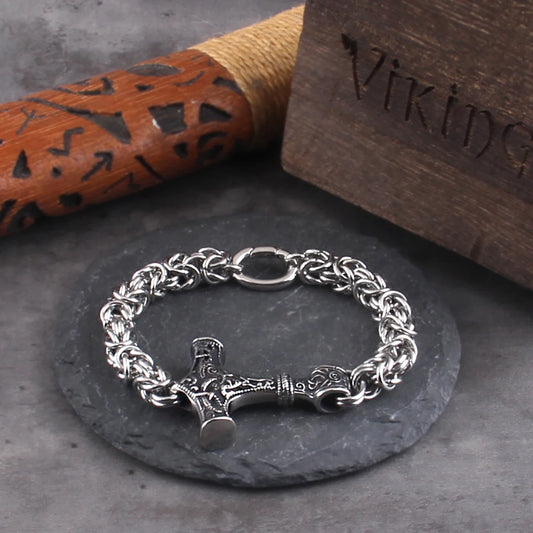 Viking Thors Hammer Bracelet - Handmade Nordic Runes Amulet Jewelry - ZOOMNSTORE