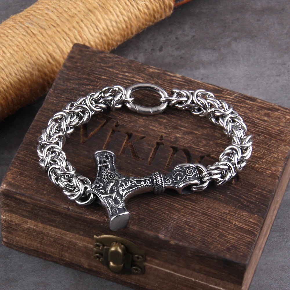 Viking Thors Hammer Bracelet - Handmade Nordic Runes Amulet Jewelry - ZOOMNSTORE