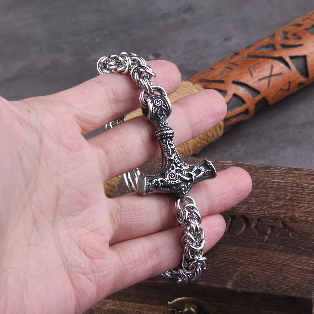 Viking Thors Hammer Bracelet - Handmade Nordic Runes Amulet Jewelry - ZOOMNSTORE