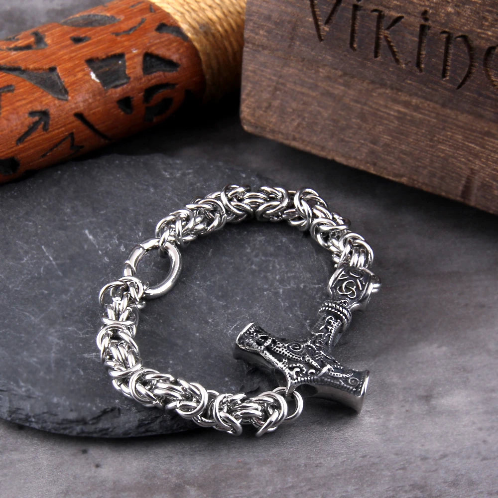 Viking Thors Hammer Bracelet - Handmade Nordic Runes Amulet Jewelry - ZOOMNSTORE