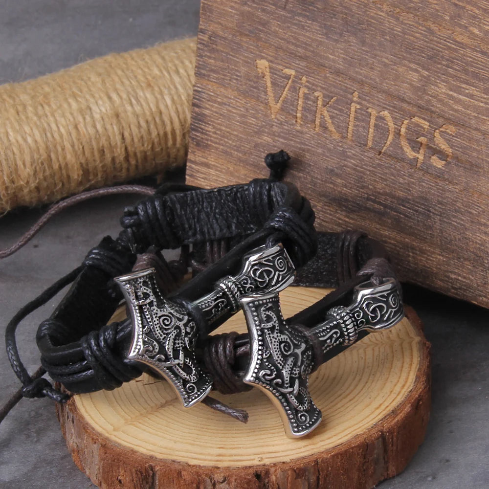 Viking Thors Hammer Bracelet - Handmade Nordic Runes Amulet Jewelry - ZOOMNSTORE