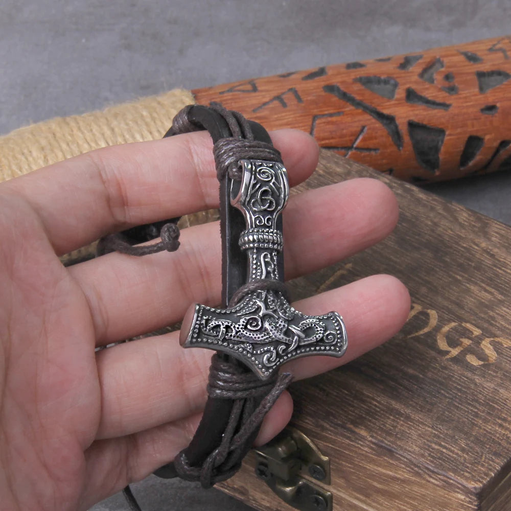 Viking Thors Hammer Bracelet - Handmade Nordic Runes Amulet Jewelry - ZOOMNSTORE