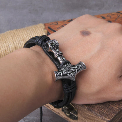 Viking Thors Hammer Bracelet - Handmade Nordic Runes Amulet Jewelry - ZOOMNSTORE