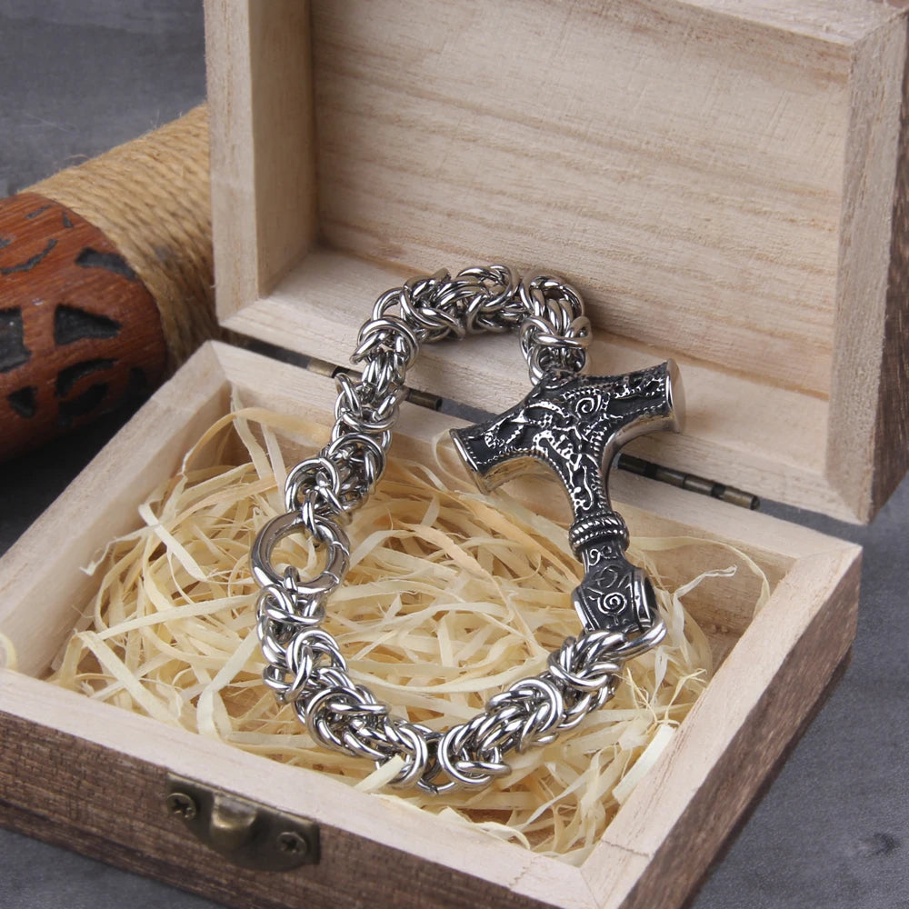 Viking Thors Hammer Bracelet - Handmade Nordic Runes Amulet Jewelry - ZOOMNSTORE