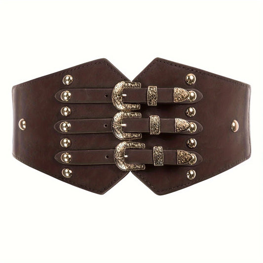 Vintage Adjustable Corset Belt - Wide Monochrome Elastic Girdle for Women - ZOOMNSTORE