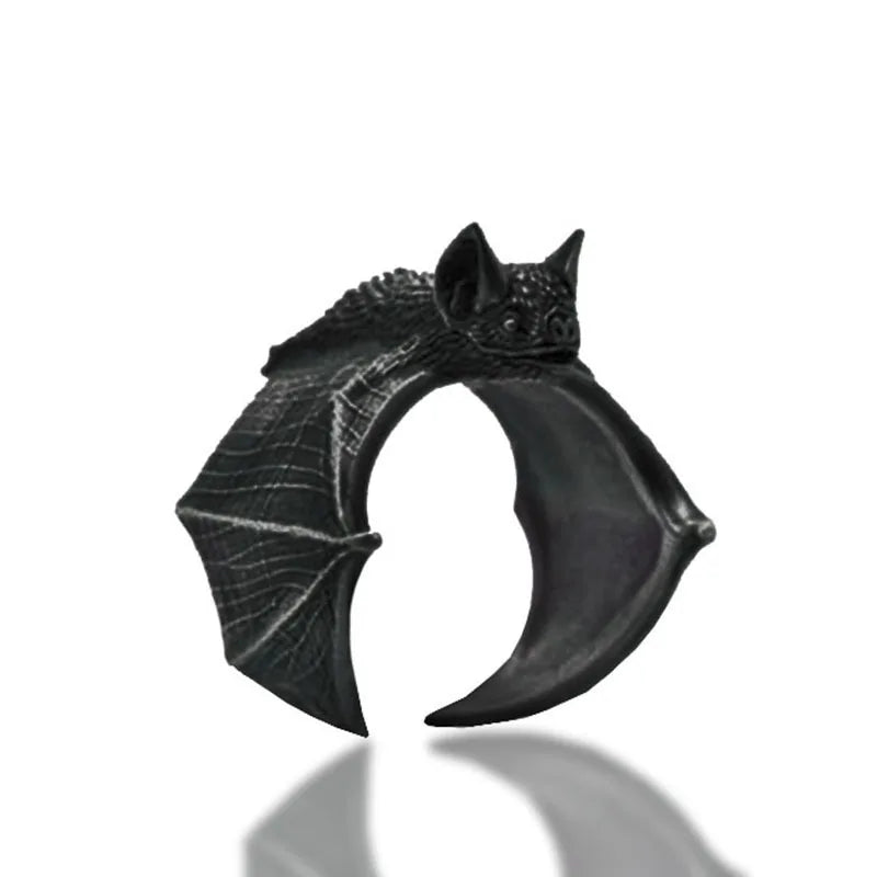 Vintage Halloween Black Bat Finger Rings Fashion Punk Adjustable Bat Ring For Women Men Bat Open Ring Party Cosplay Jewelry Gift - ZOOMNSTORE
