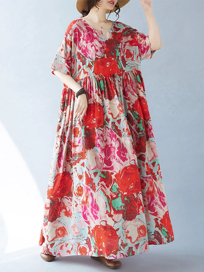 Vintage Boho Cotton Summer Dress - Casual Loose Print Holiday Dress for Women - ZOOMNSTORE