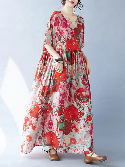 Vintage Boho Cotton Summer Dress - Casual Loose Print Holiday Dress for Women - ZOOMNSTORE