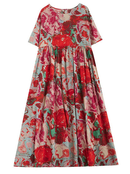 Vintage Boho Cotton Summer Dress - Casual Loose Print Holiday Dress for Women - ZOOMNSTORE