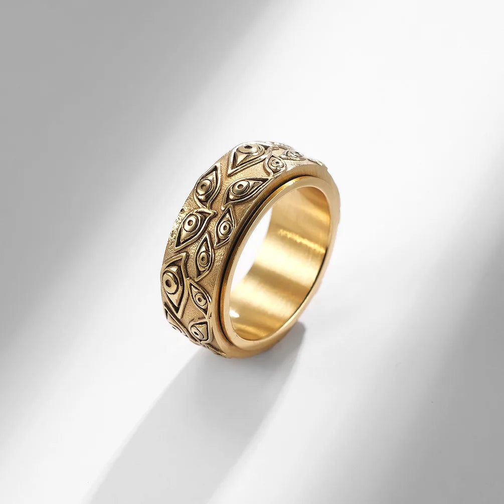 Vintage Carved Eye of God Mens Stainless Steel Anxiety Ring - Fidget Spinner Stress Ring - ZOOMNSTORE