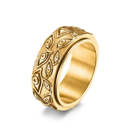 Vintage Carved Eye of God Mens Stainless Steel Anxiety Ring - Fidget Spinner Stress Ring - ZOOMNSTORE