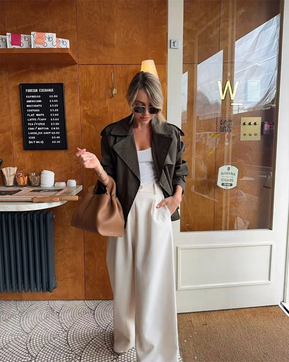 Vintage Cropped Trench Jacket – Women's Spring Jacket With Double Breasted Closure - ZOOMNSTORE