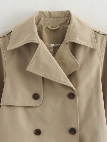 Vintage Cropped Trench Jacket – Women's Spring Jacket With Double Breasted Closure - ZOOMNSTORE