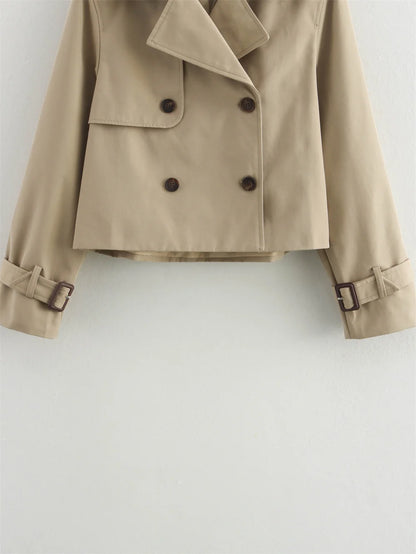 Vintage Cropped Trench Jacket – Women's Spring Jacket With Double Breasted Closure - ZOOMNSTORE