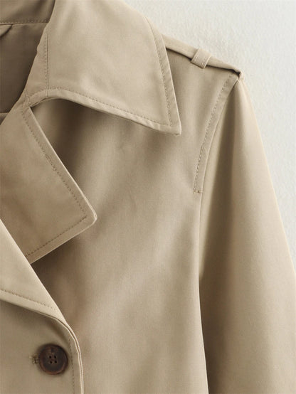 Vintage Cropped Trench Jacket – Women's Spring Jacket With Double Breasted Closure - ZOOMNSTORE
