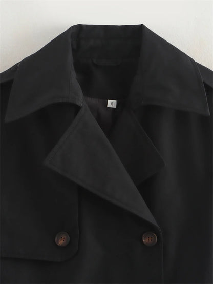 Vintage Cropped Trench Jacket – Women's Spring Jacket With Double Breasted Closure - ZOOMNSTORE