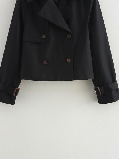 Vintage Cropped Trench Jacket – Women's Spring Jacket With Double Breasted Closure - ZOOMNSTORE
