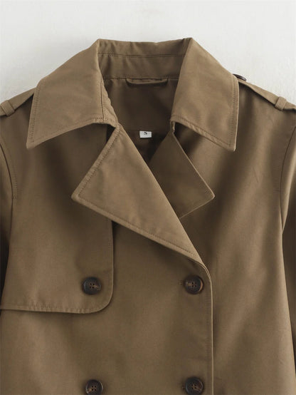 Vintage Cropped Trench Jacket – Women's Spring Jacket With Double Breasted Closure - ZOOMNSTORE