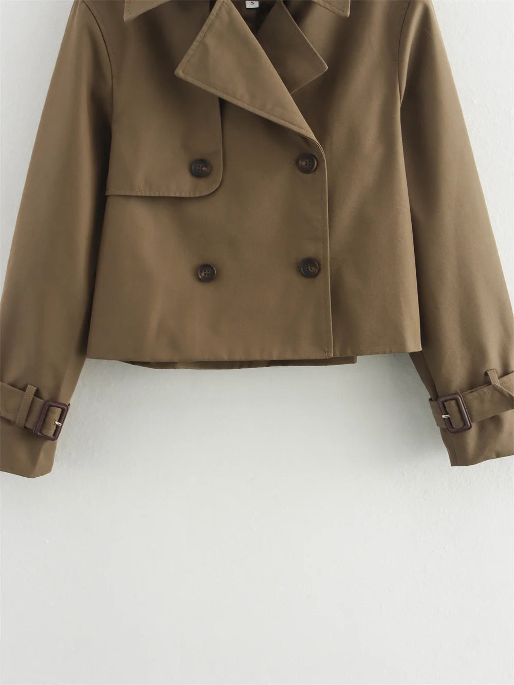 Vintage Cropped Trench Jacket – Women's Spring Jacket With Double Breasted Closure - ZOOMNSTORE
