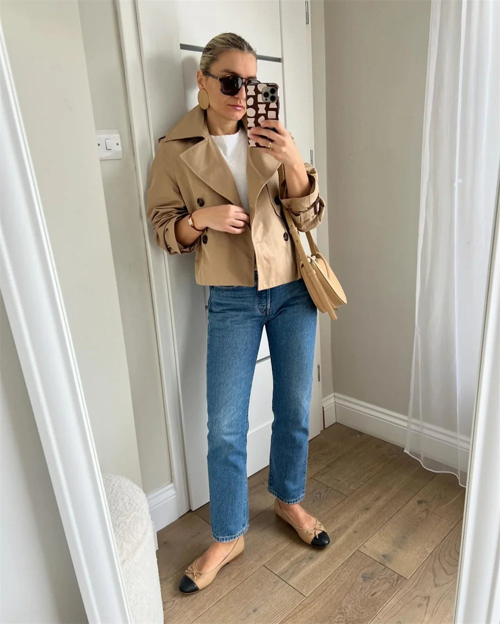 Vintage Cropped Trench Jacket – Women's Spring Jacket With Double Breasted Closure - ZOOMNSTORE