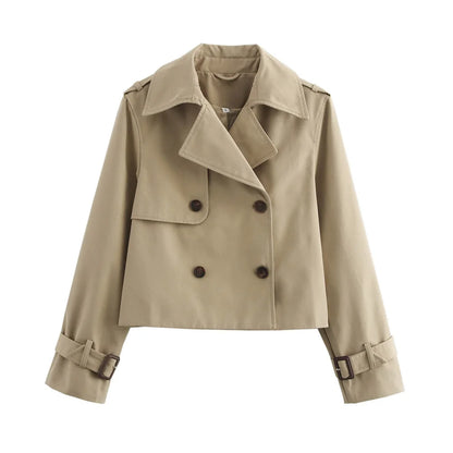 Vintage Cropped Trench Jacket – Women's Spring Jacket With Double Breasted Closure - ZOOMNSTORE