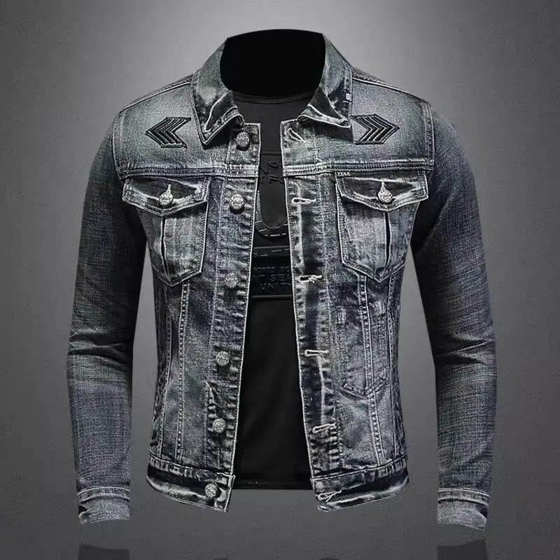 Men's Vintage Denim Jacket High Street Trend Loose Street Riding Biker Clothing Handsome Casual Buttoned Lapel Men's Clothing - ZOOMNSTORE
