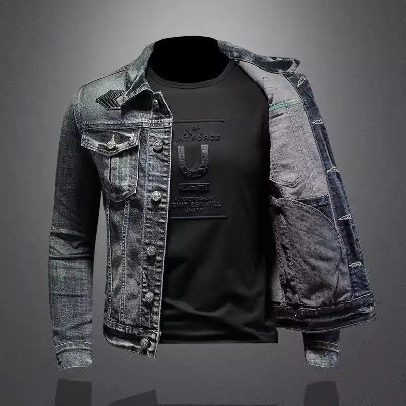 Men's Vintage Denim Jacket High Street Trend Loose Street Riding Biker Clothing Handsome Casual Buttoned Lapel Men's Clothing - ZOOMNSTORE