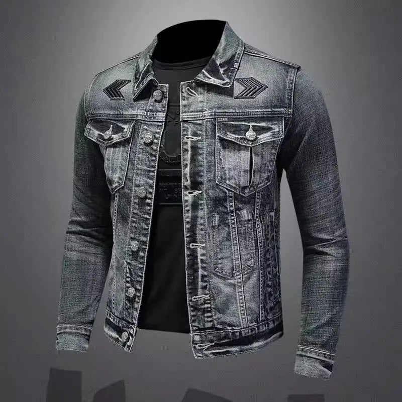 Men's Vintage Denim Jacket High Street Trend Loose Street Riding Biker Clothing Handsome Casual Buttoned Lapel Men's Clothing - ZOOMNSTORE