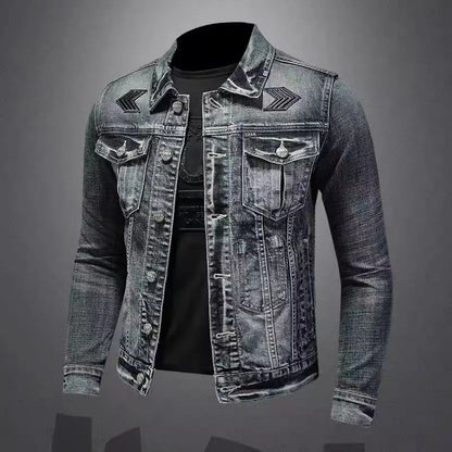 Men's Vintage Denim Jacket High Street Trend Loose Street Riding Biker Clothing Handsome Casual Buttoned Lapel Men's Clothing - ZOOMNSTORE