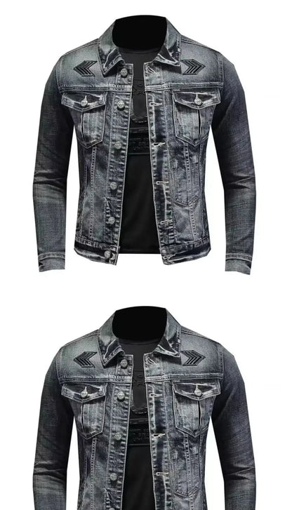 Men's Vintage Denim Jacket High Street Trend Loose Street Riding Biker Clothing Handsome Casual Buttoned Lapel Men's Clothing - ZOOMNSTORE